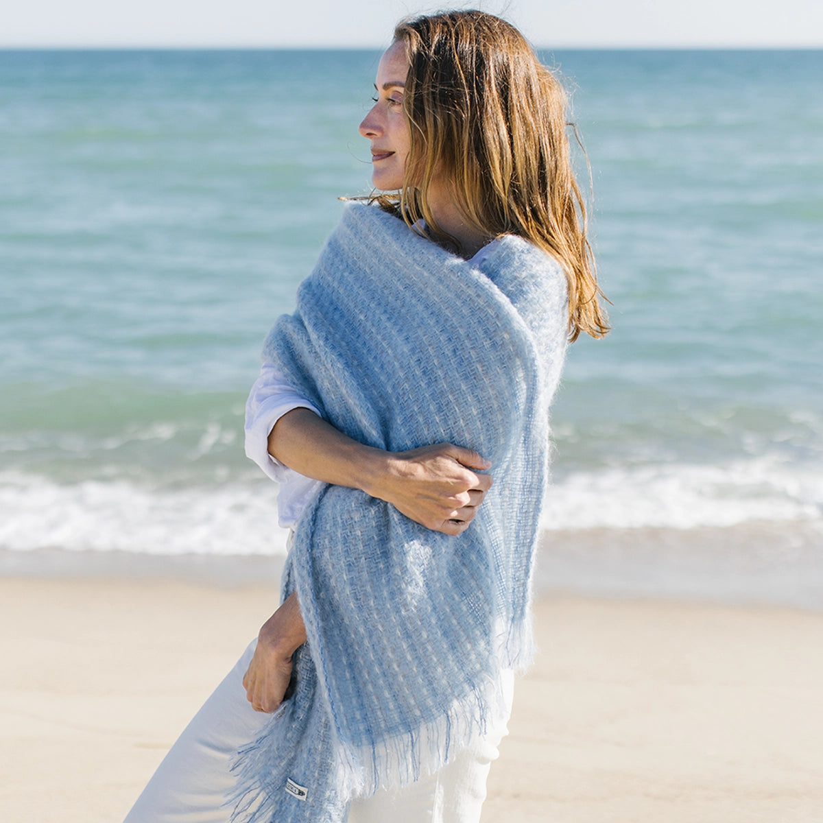 Foggy Blues Handwoven Mohair Wrap