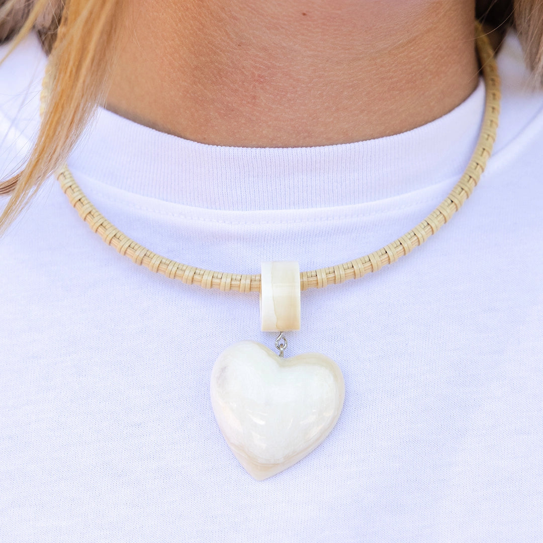 Handwoven Choker with Antique Ivory Heart and Endcaps | Janet Carreau