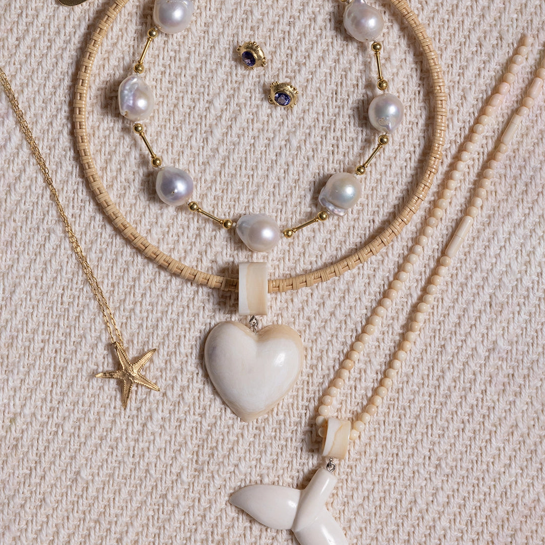 Handwoven Choker with Antique Ivory Heart and Endcaps | Janet Carreau