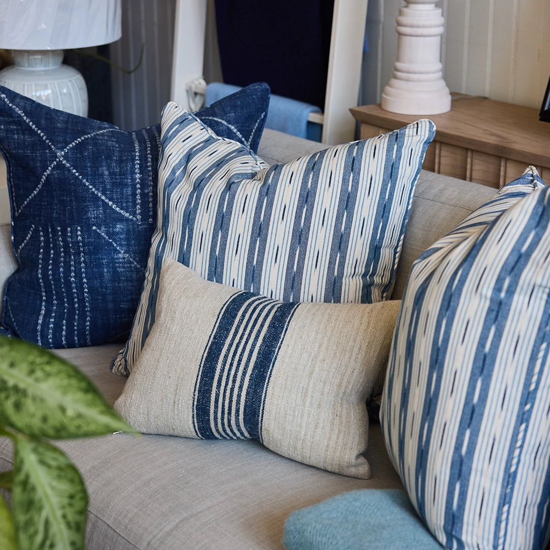 Indigo Feathered Stripe Pillow