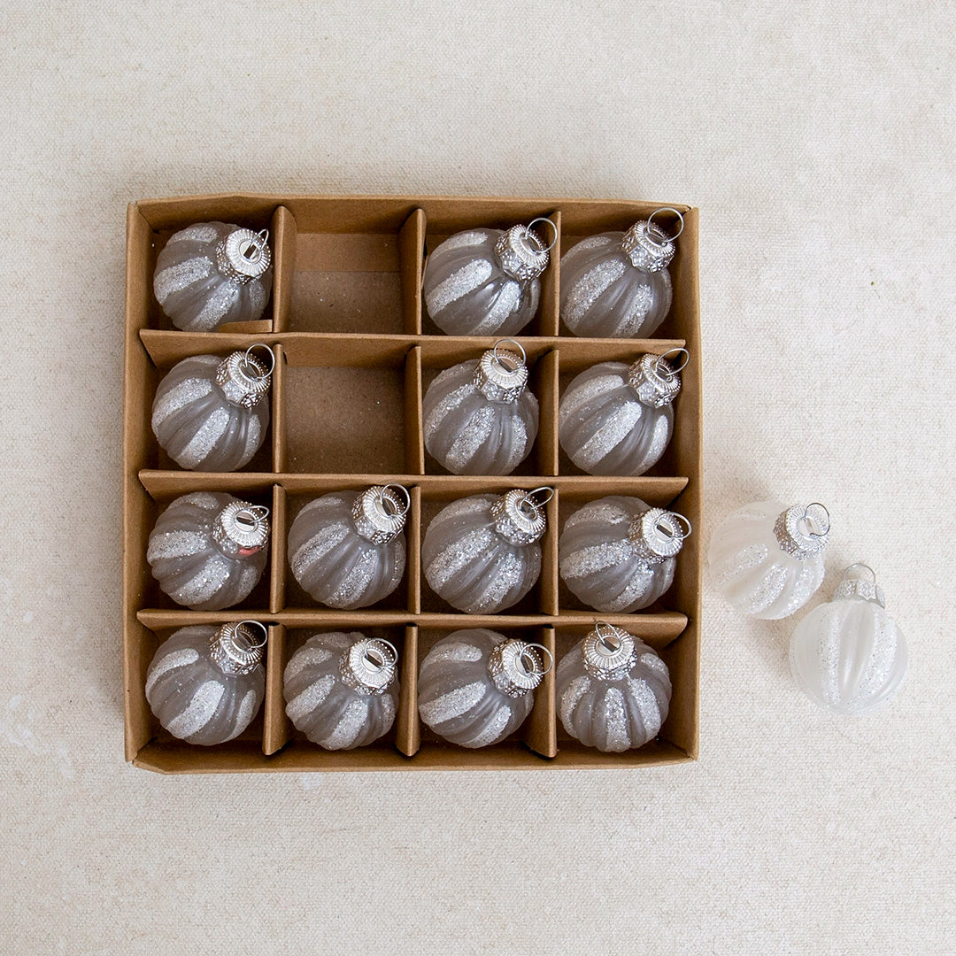 Set of Mini White Striped Ornaments