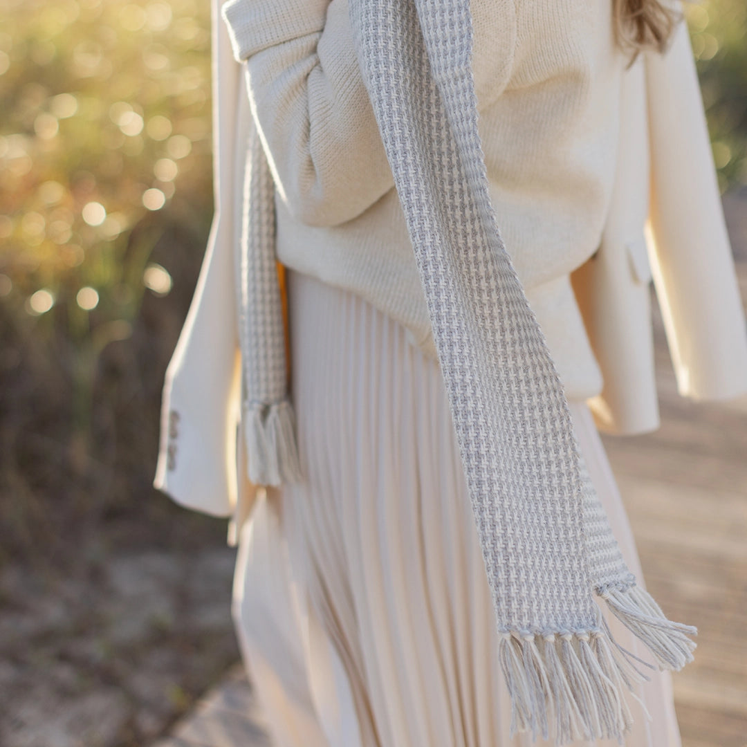 Natural Houndstooth Handwoven Alpaca Scarf