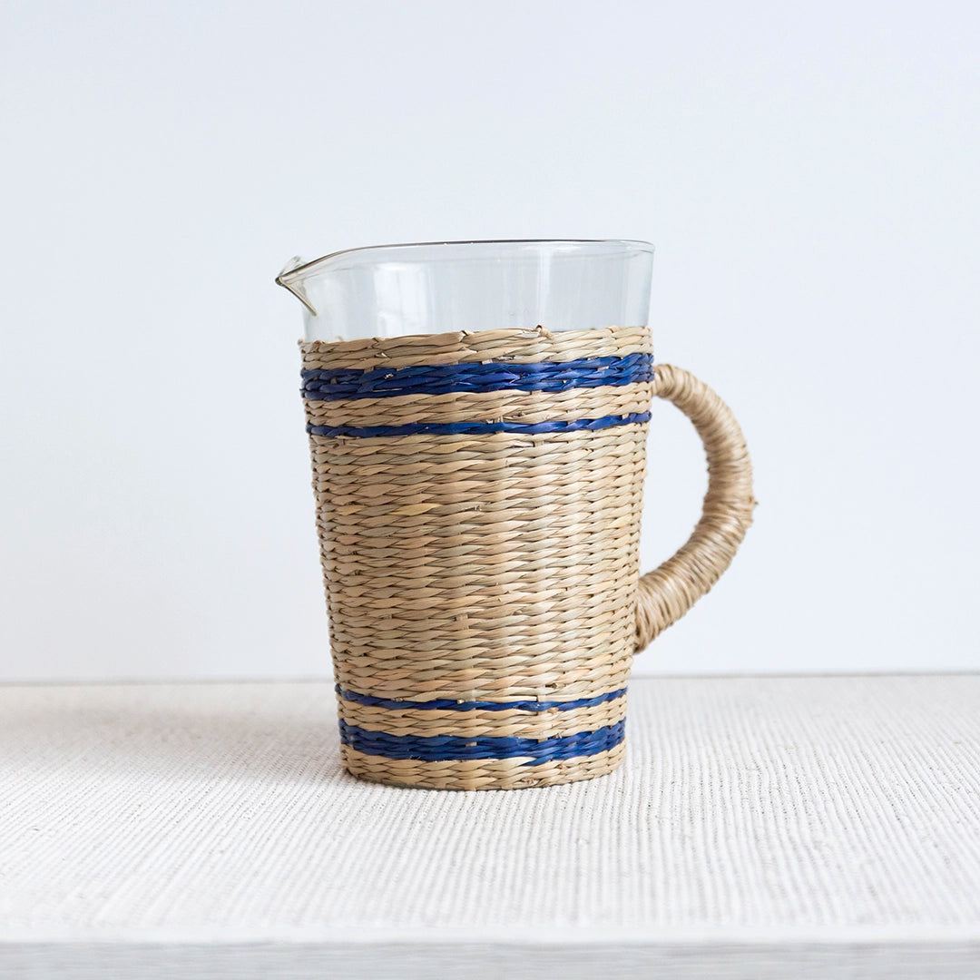 Navy Striped Natural Seagrass Pitcher