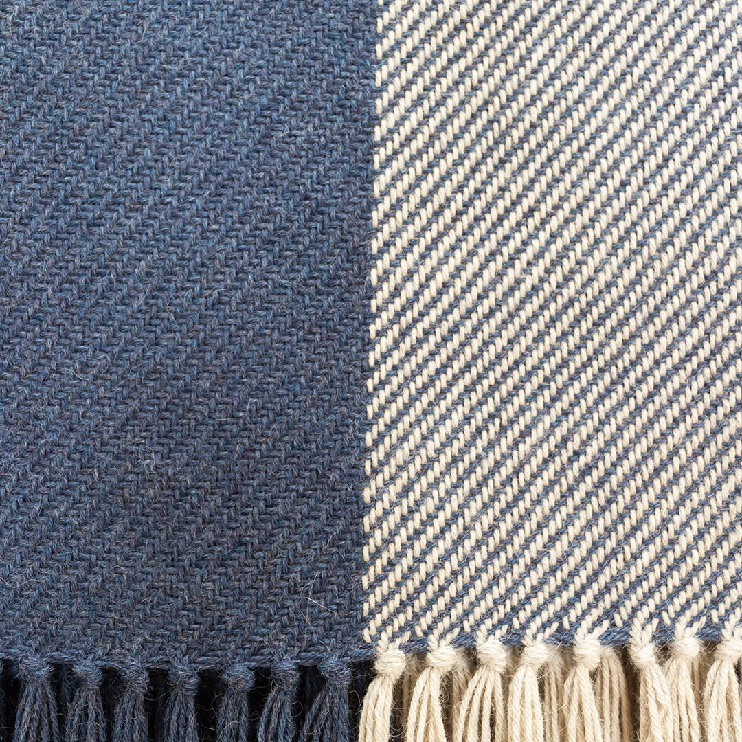 Navy and Natural Gray Alpaca Handwoven Short Warp Throw