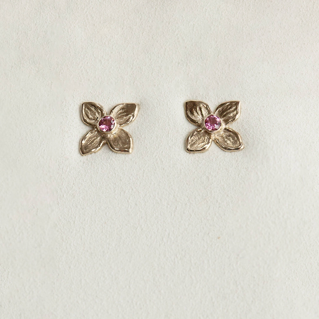 14K White Gold Hydrangea with Pink Sapphire Earrings