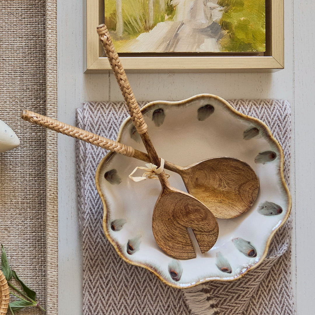 Wood and Rattan Salad Servers