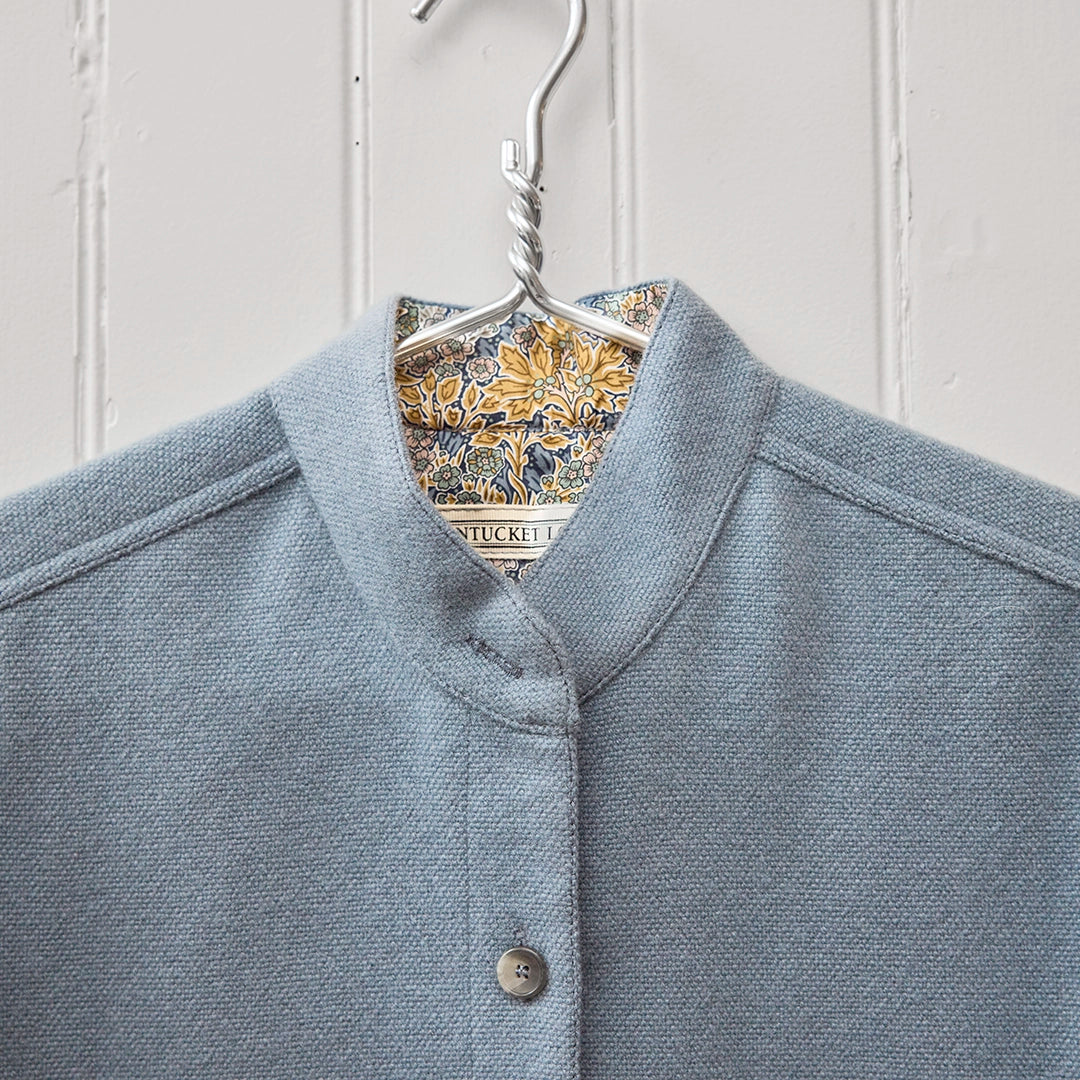 Ready To Wear Cropped Mandarin Collar CPO | Ash Blue Tweed | Small