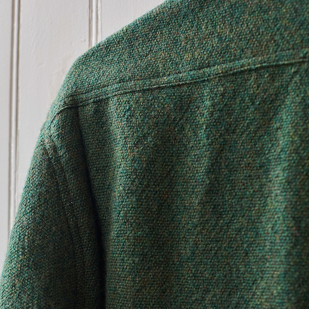 Ready To Wear Cropped Mandarin Collar CPO | Heather Green Tweed | Small