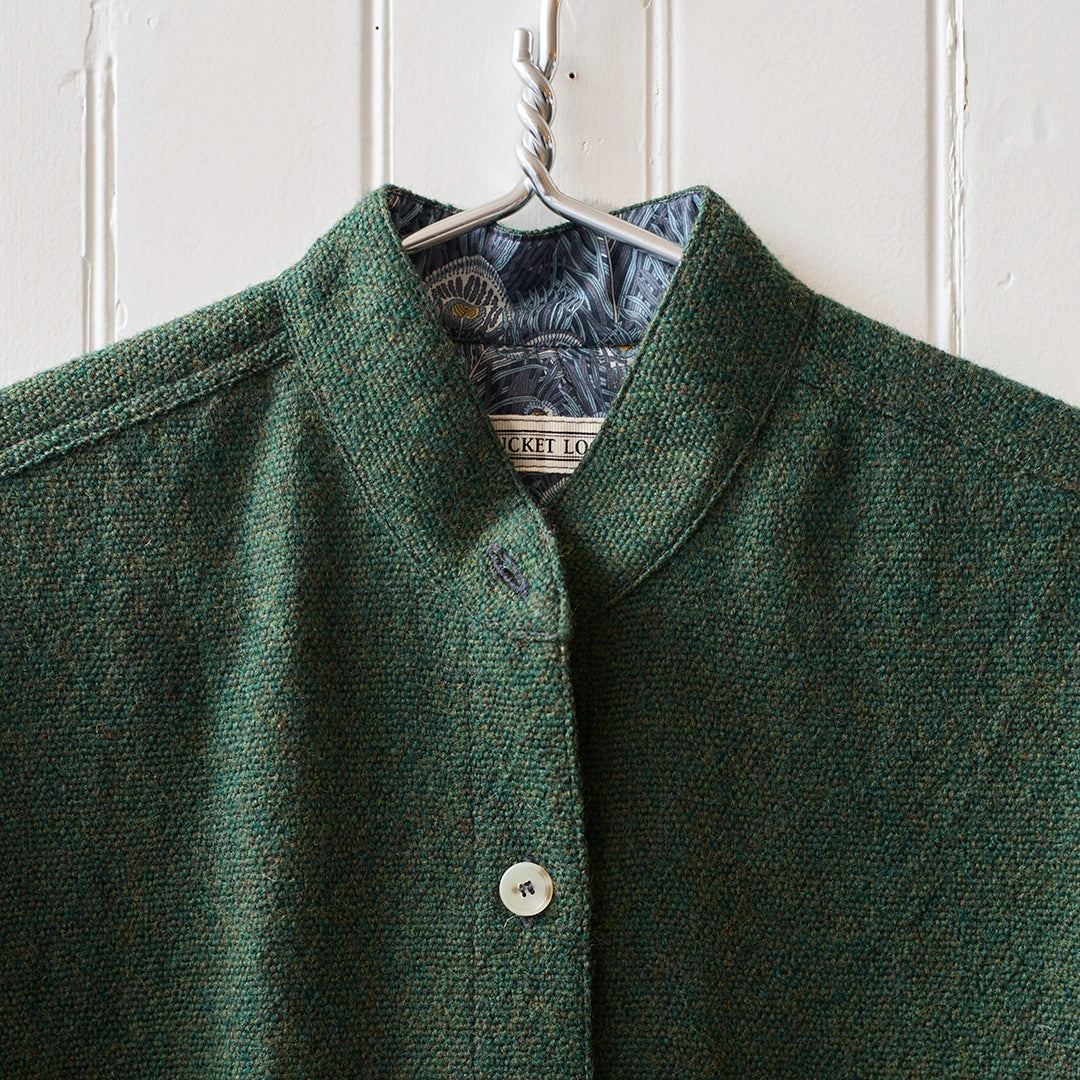 Ready To Wear Cropped Mandarin Collar CPO | Heather Green Tweed | Small