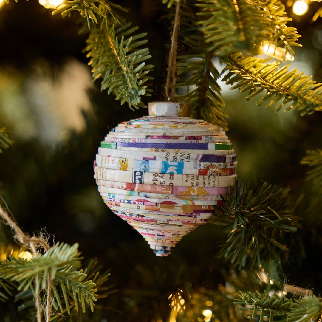 Recycled Newspaper Teardrop Ornament