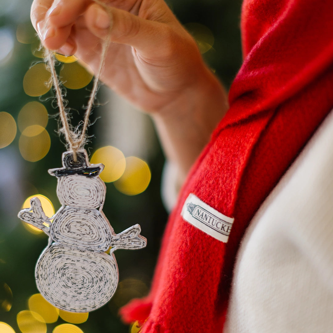 Recycled Newspaper Snowman Ornament