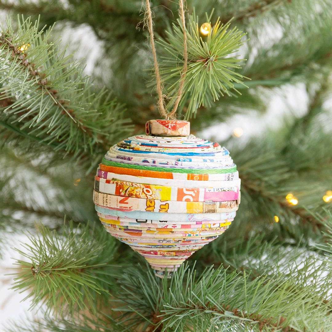 Recycled Newspaper Teardrop Ornament