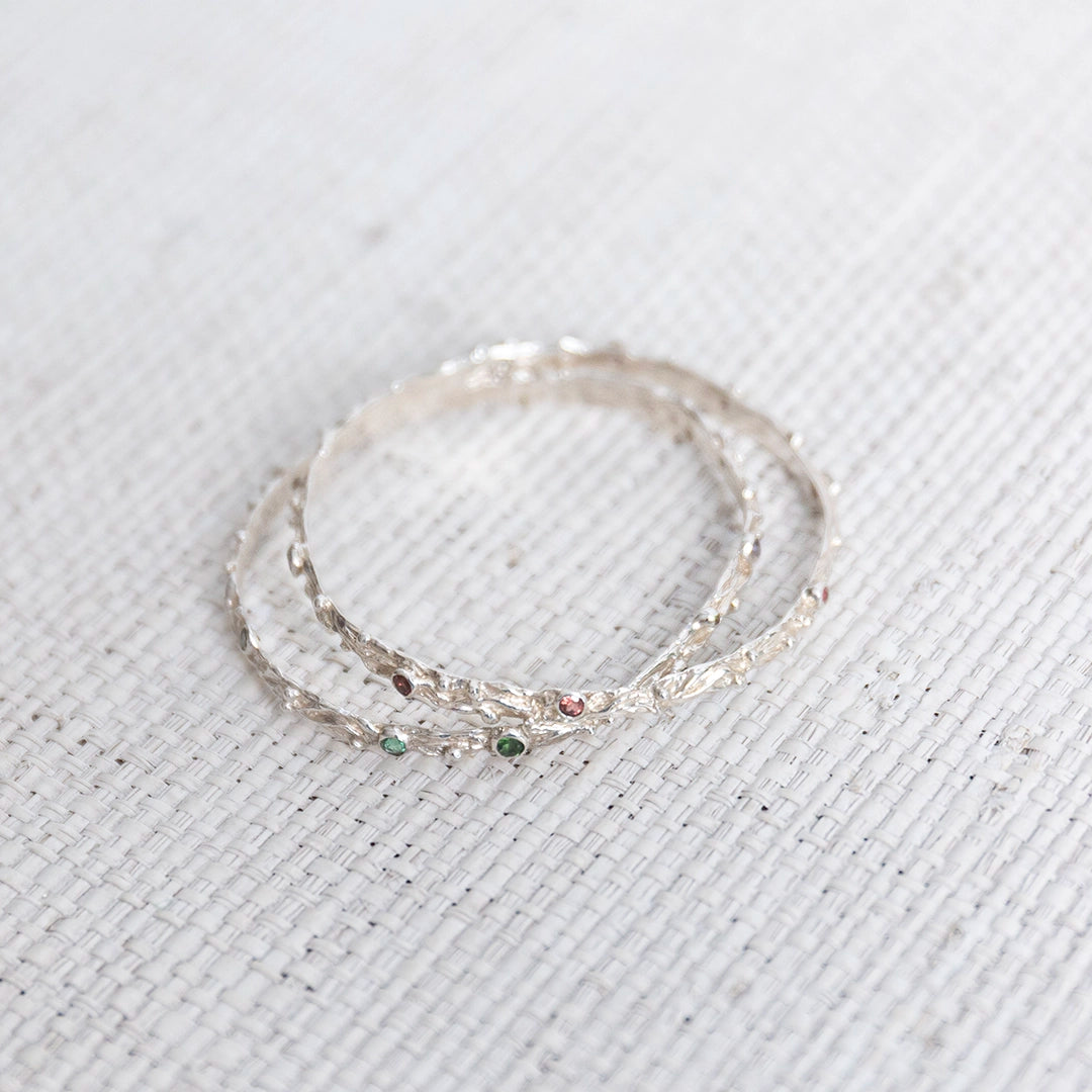Sterling Silver Vine Bangle with Pink Tourmaline | Sharon Woods Hussey