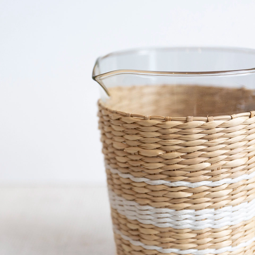 White Striped Natural Seagrass Pitcher