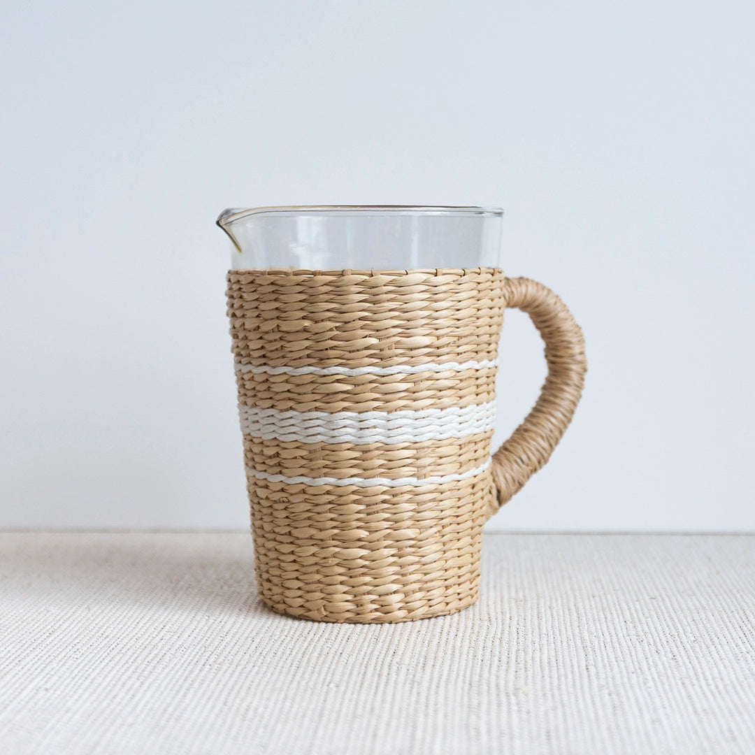 White Striped Natural Seagrass Pitcher