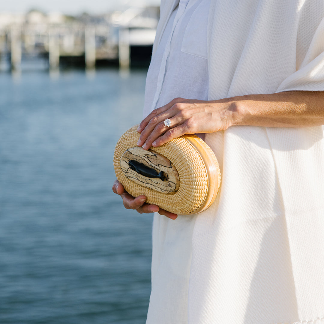 Lightship Clutch with Diamond Eye Ebony Whale on Spalted Maple | Janet Carreau