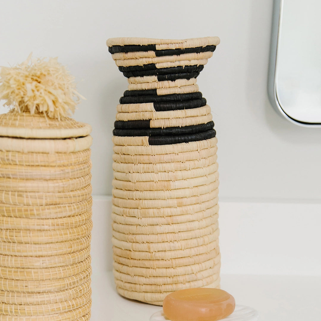 Contrast Stripe Raffia Vase