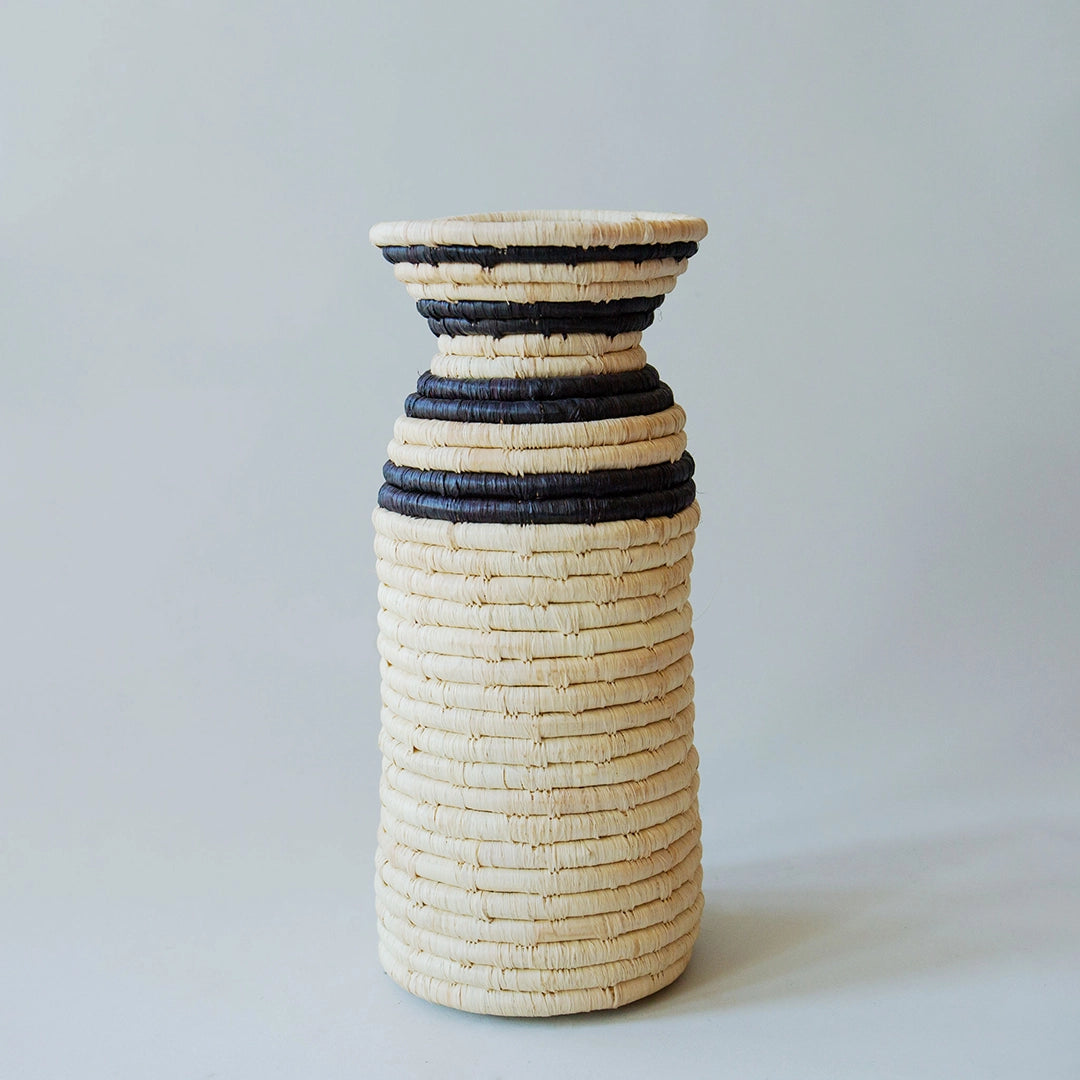 Contrast Stripe Raffia Vase