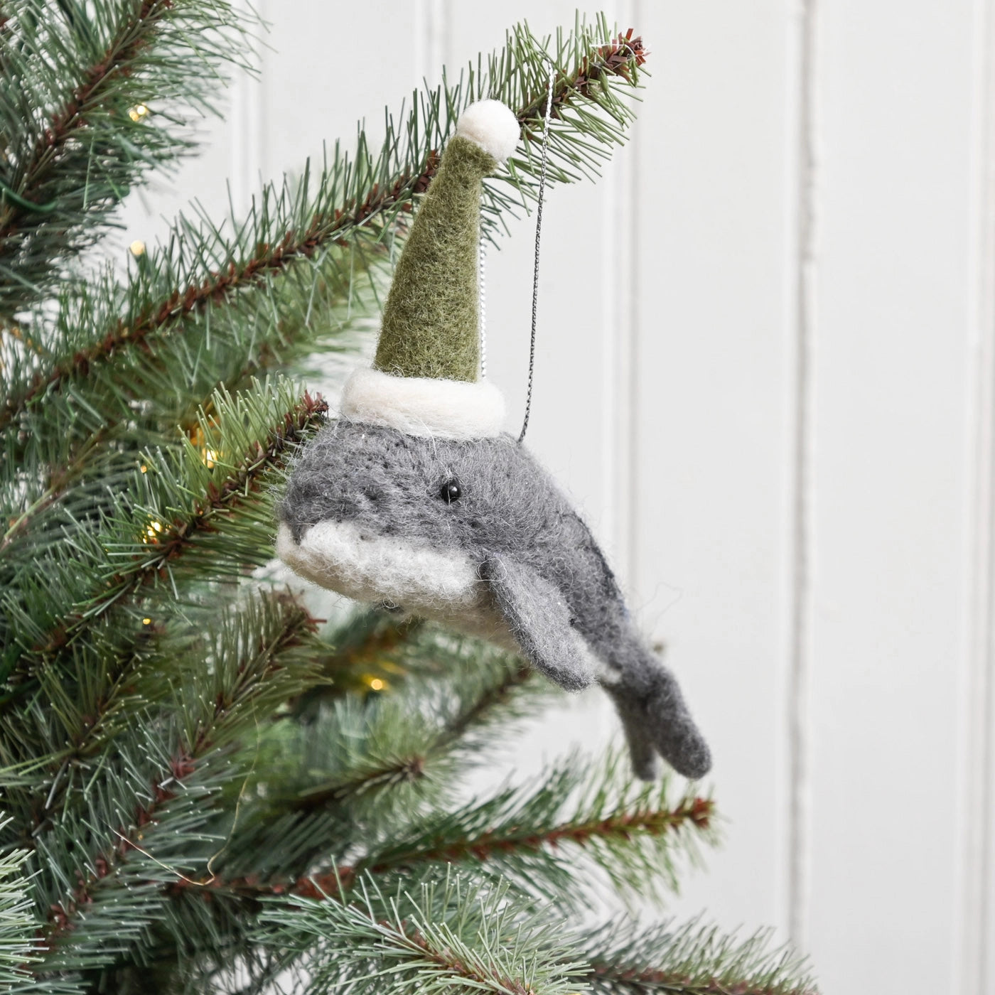Felt Whale With Hat Ornament