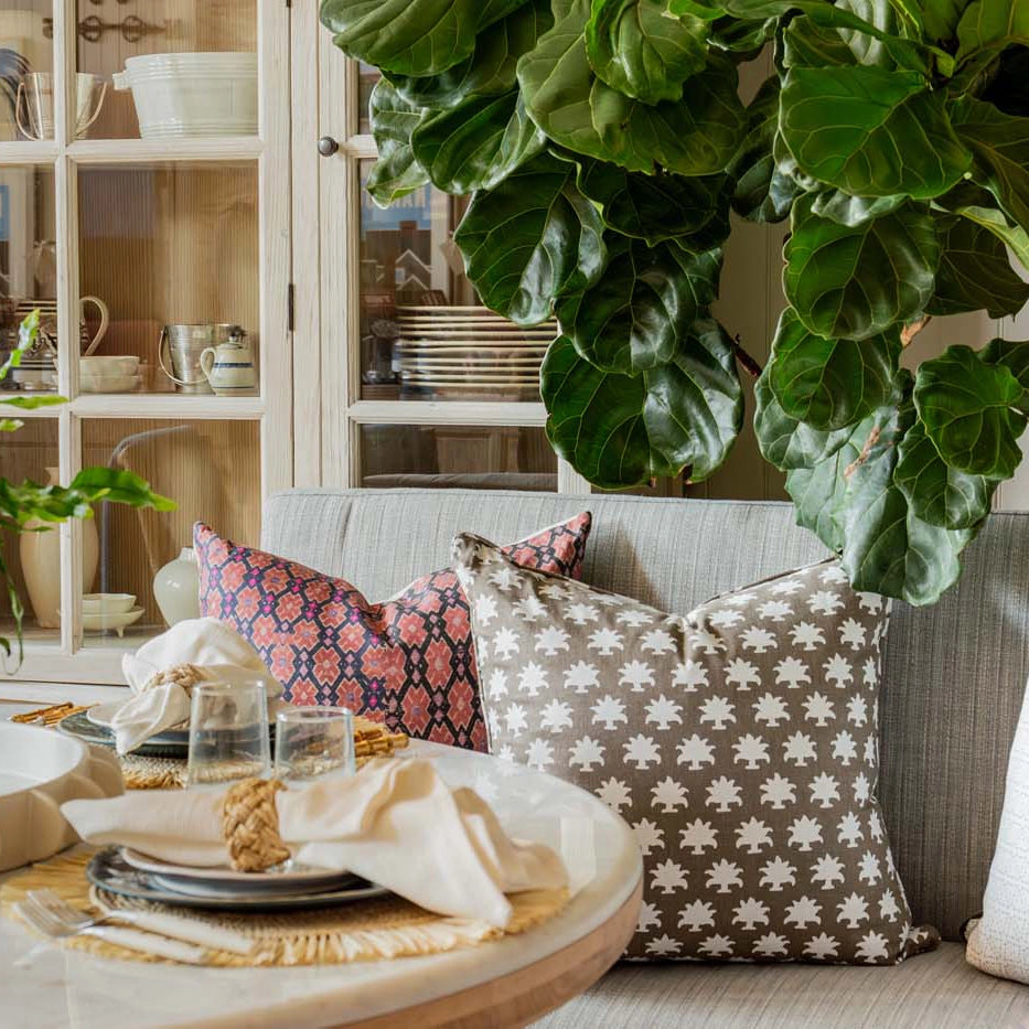 Taupe & White Floral Motif Pillow