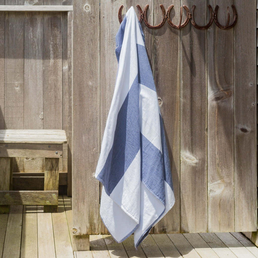 Navy Block Stripe Beach Towel