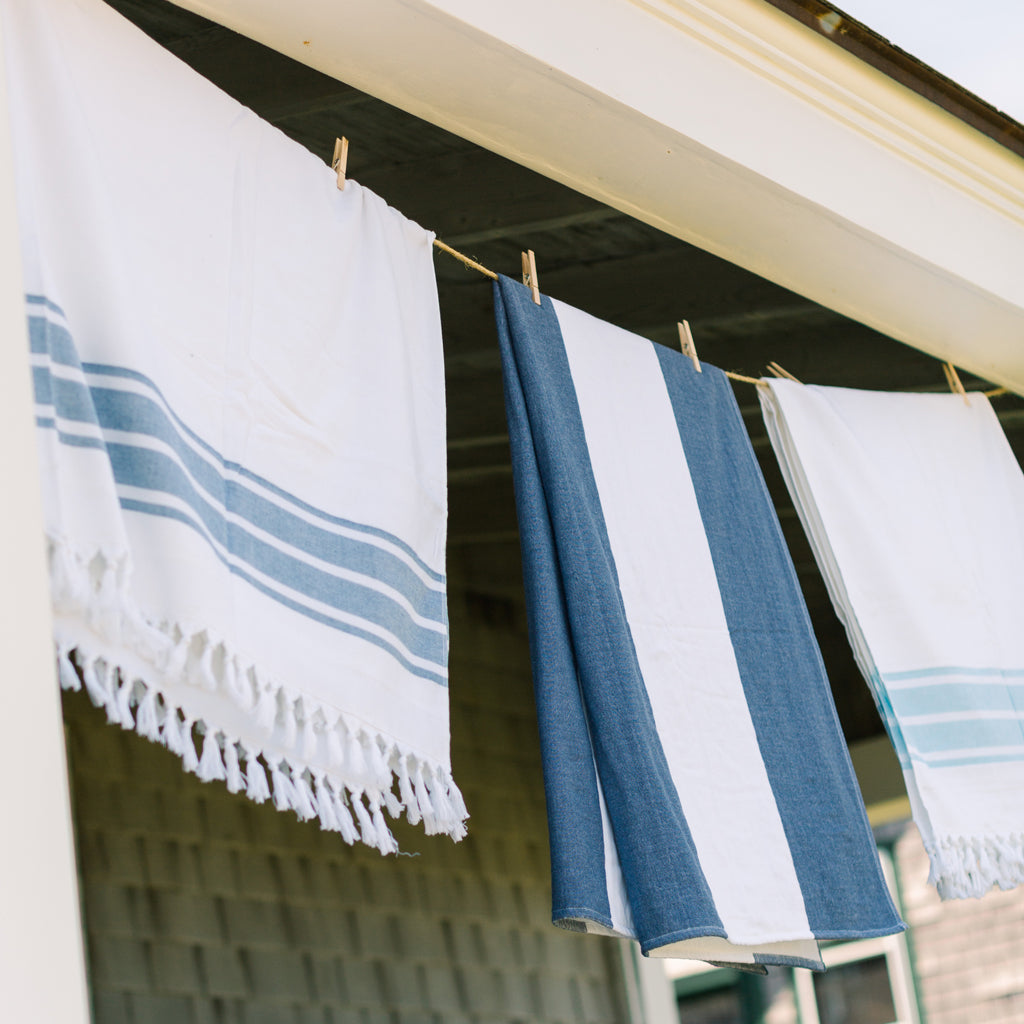 Navy Block Stripe Beach Towel