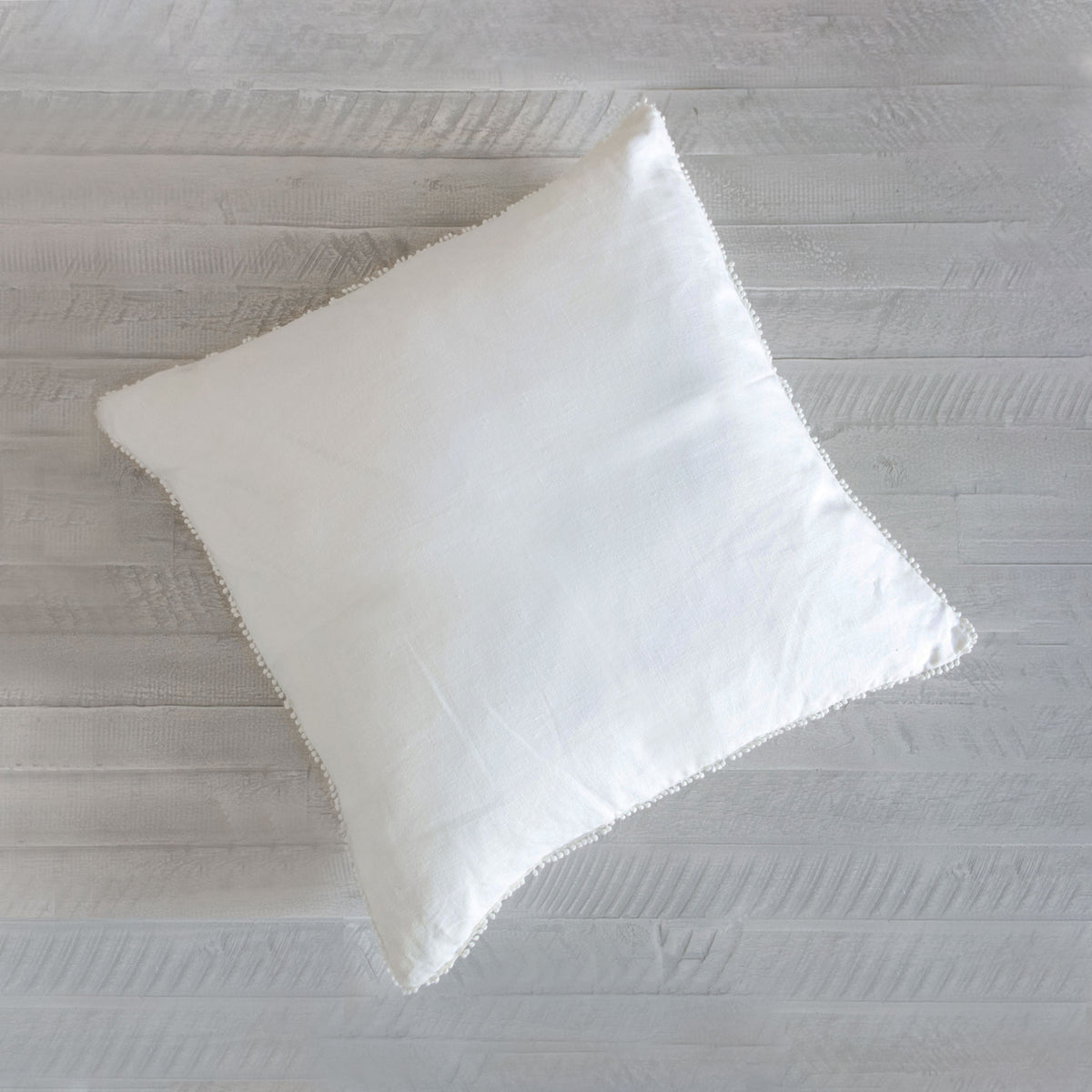 Crisp White Linen Dot Fringe Pillow