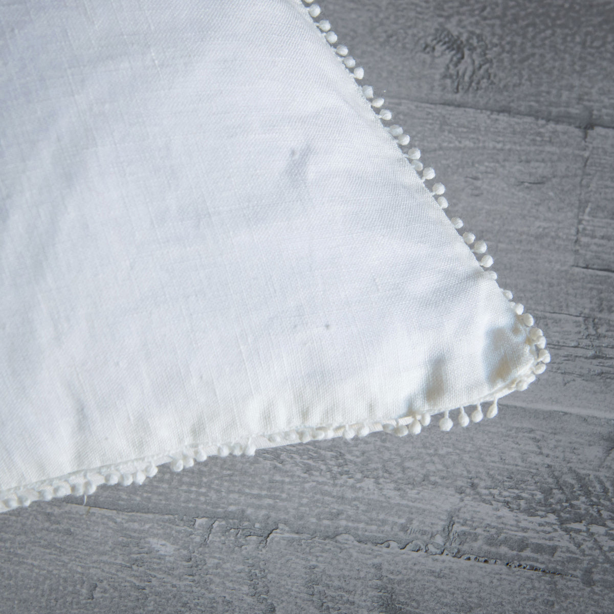 Crisp White Linen Dot Fringe Pillow