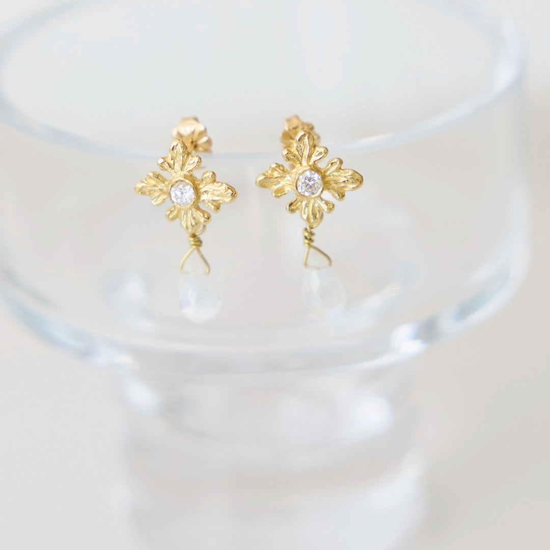 18K Diamond and Moonstone Earrings