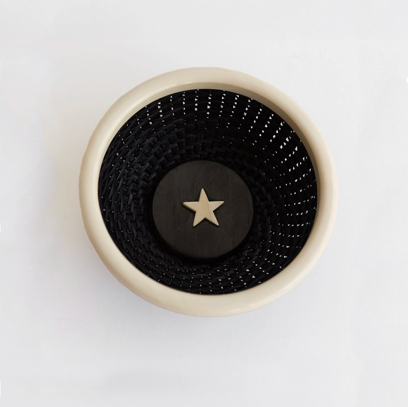 Black Twill and Ivory Star Mini Lightship Basket | Judy Prohaska