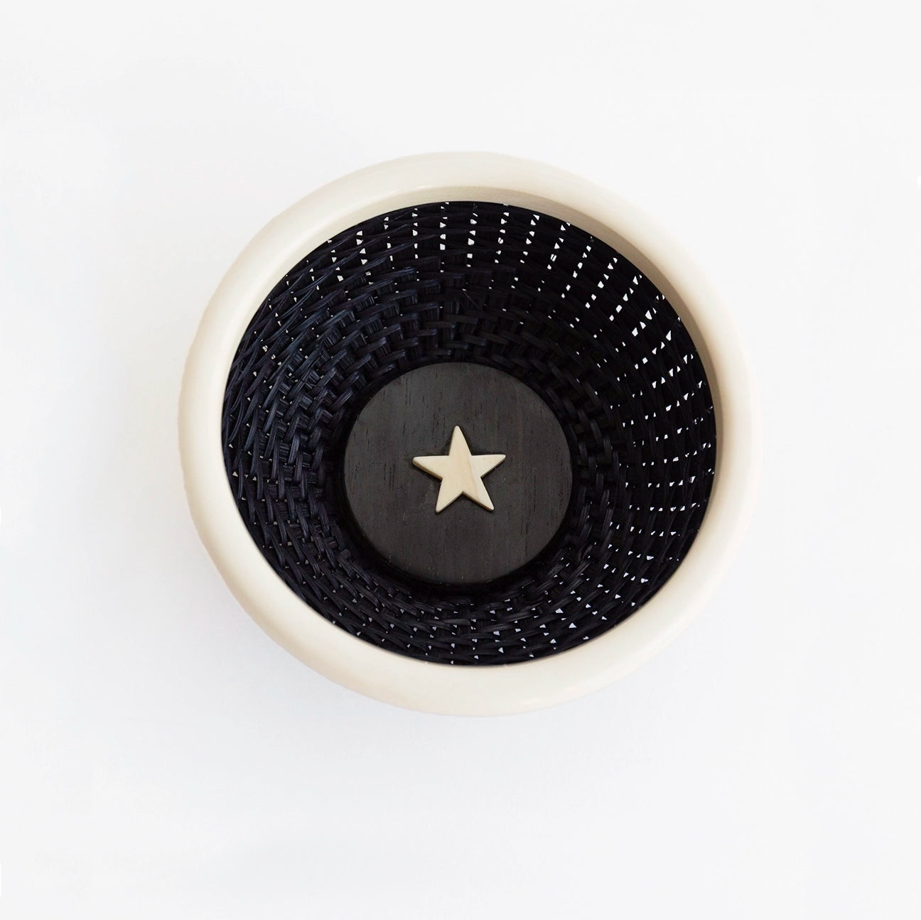 Black Twill and Ivory Star Mini Lightship Basket | Judy Prohaska