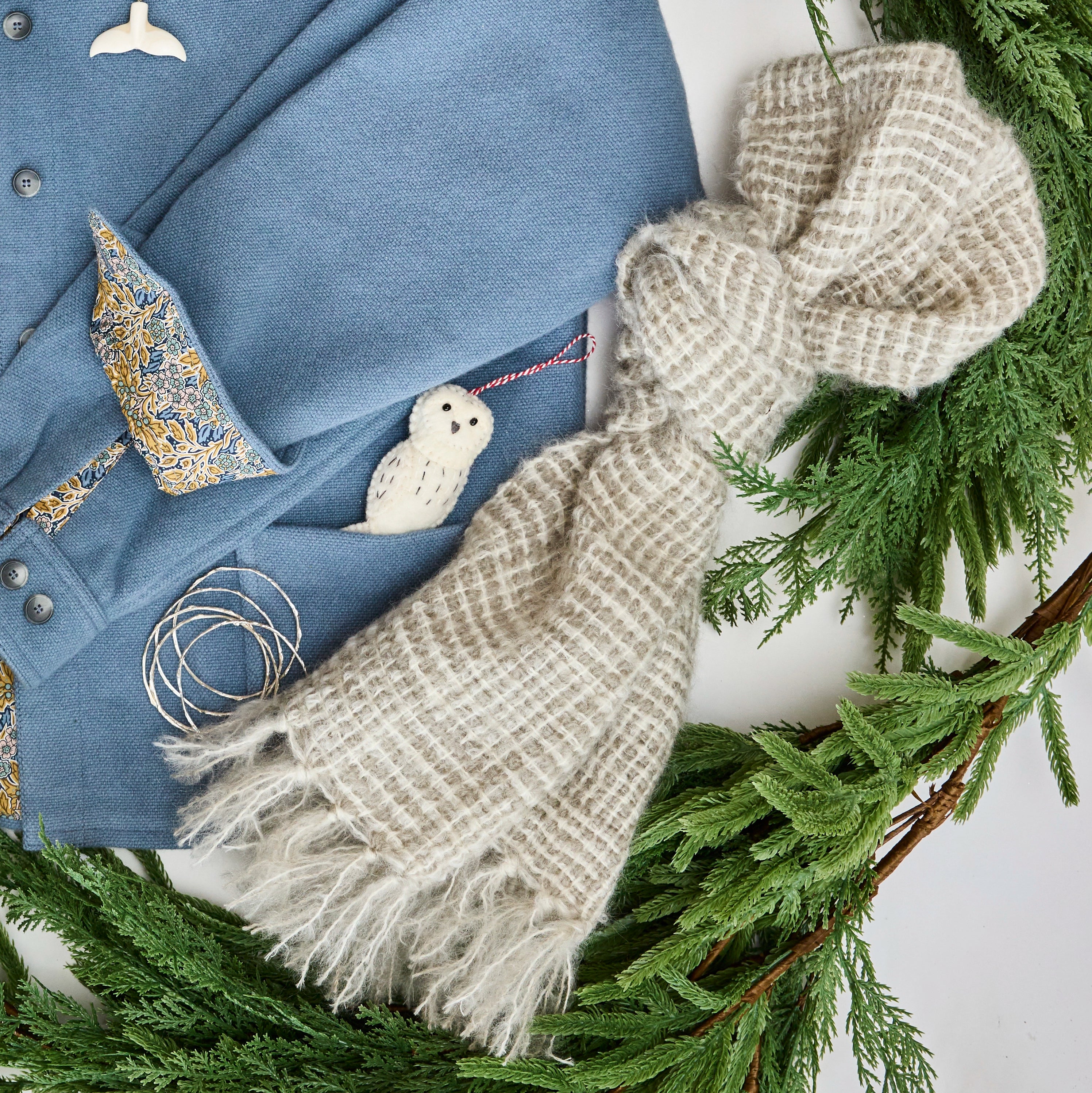 Cobblestone Check Handwoven Mohair Scarf