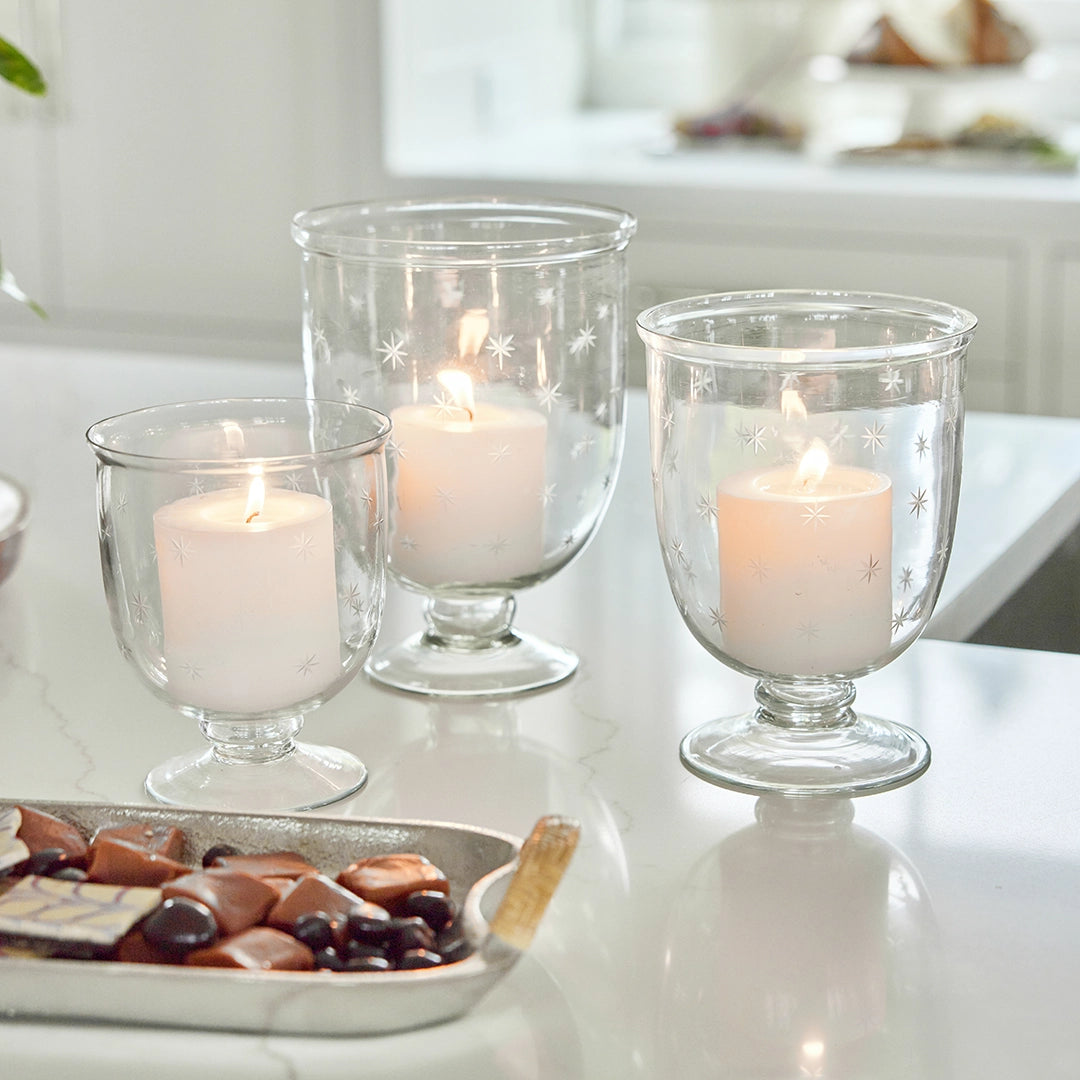 Etched Star Glass Hurricane