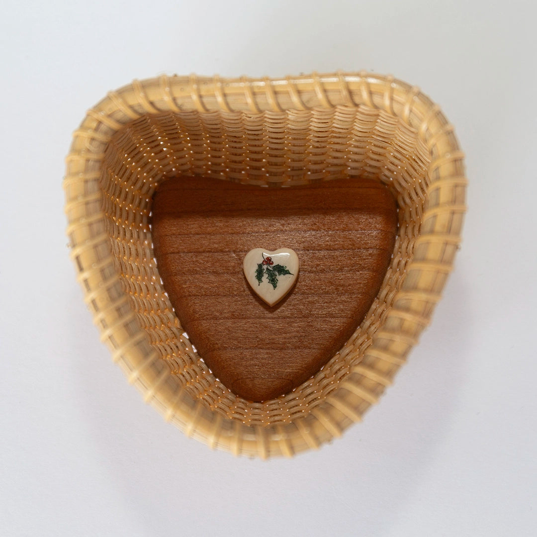 Holly Sprig Heart Shaped Lightship Basket