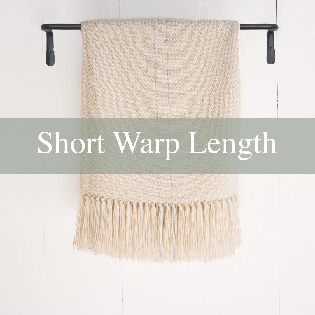 Ivory with Blue Accents Alpaca Handwoven Short Warp Throw