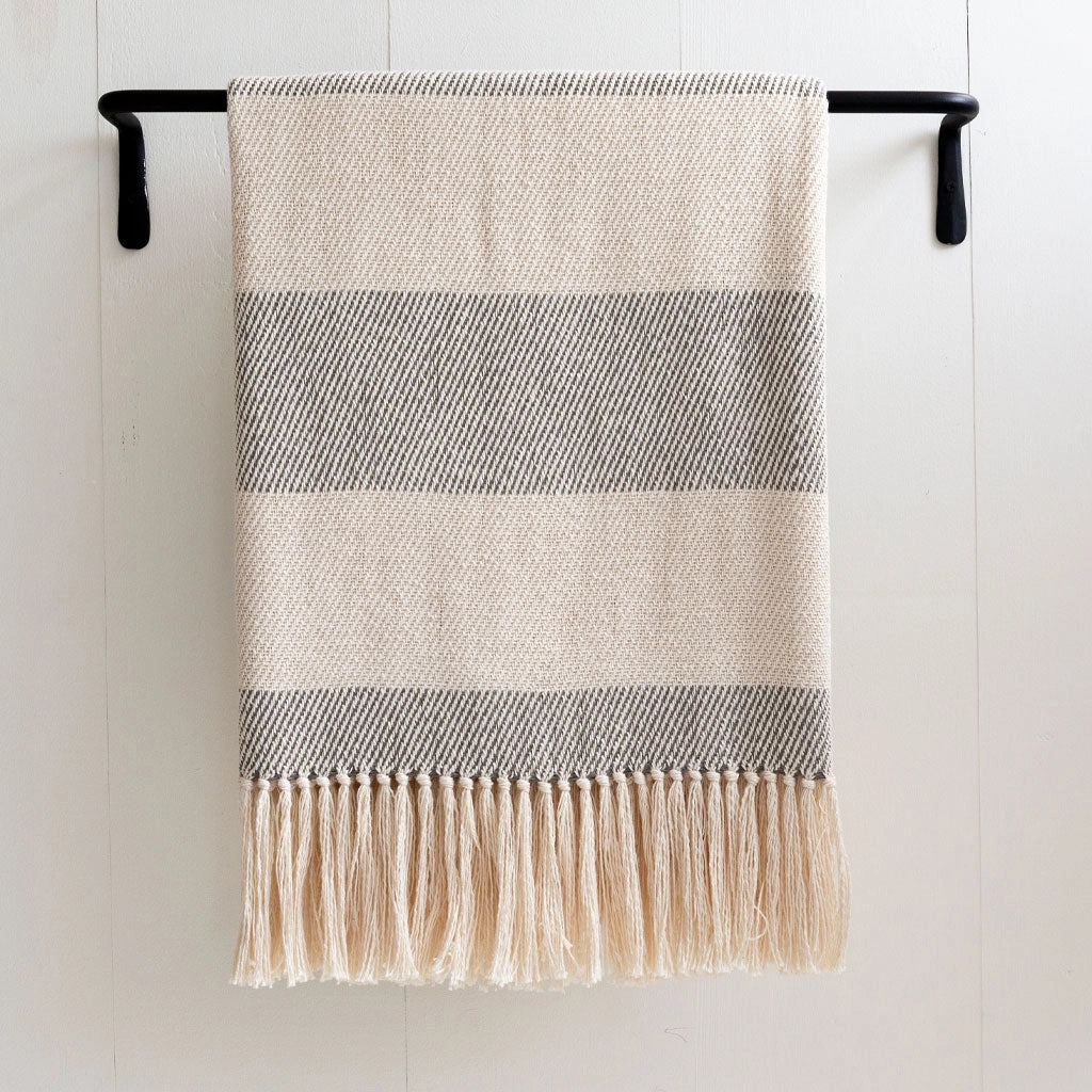 Gray & White Cabana Stripe Handwoven Cotton Throw