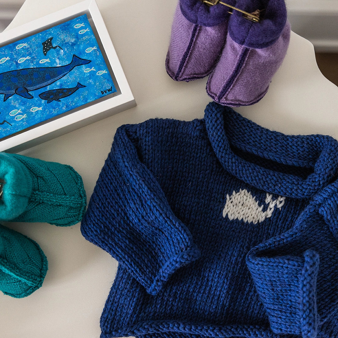 Navy Whale 0-6 Month Baby Sweater