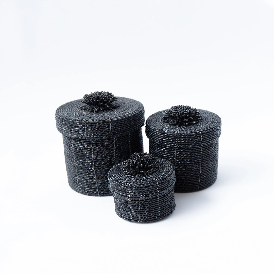 Black Beaded Container