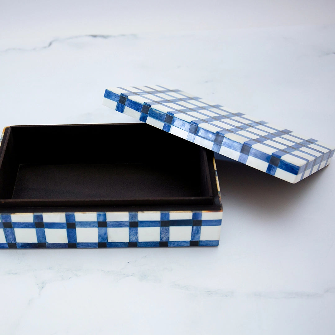 Blue Checked Bone Box