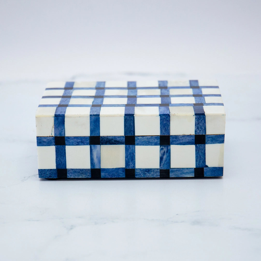 Blue Checked Bone Box