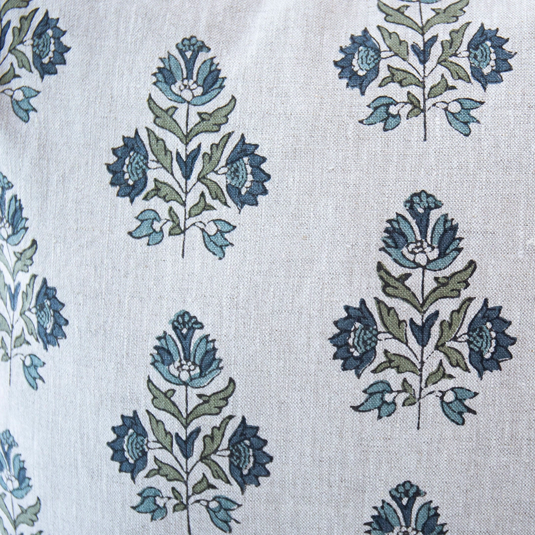 Blue Floral Linen Pillow