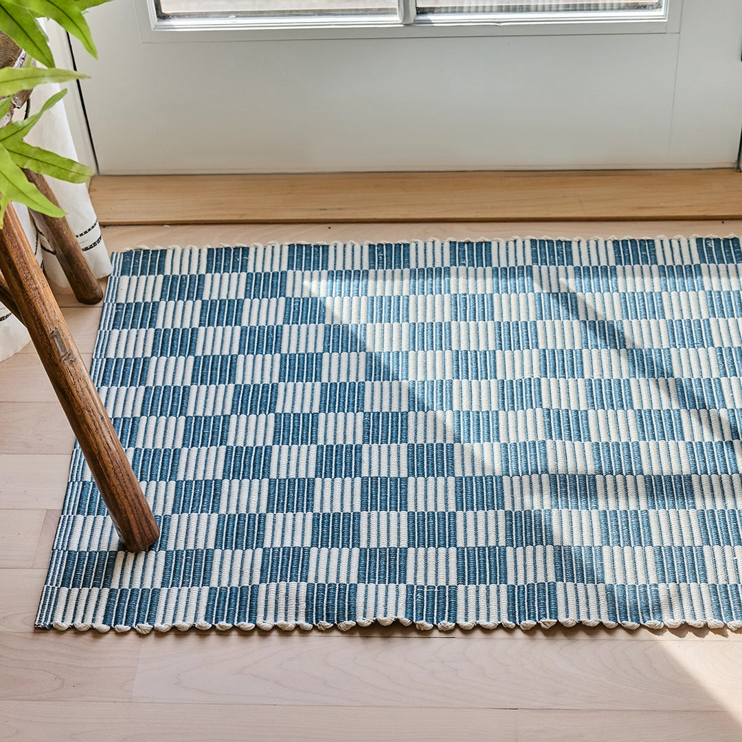 Deep Ocean Checkerboard Handwoven Rug