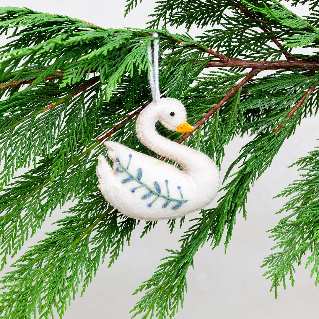 Embroidered Felt Swan Ornament