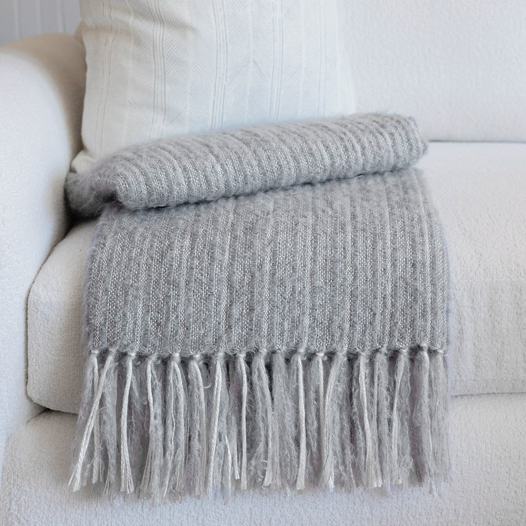 Foggy Morning Handwoven Mohair & Silk Throw