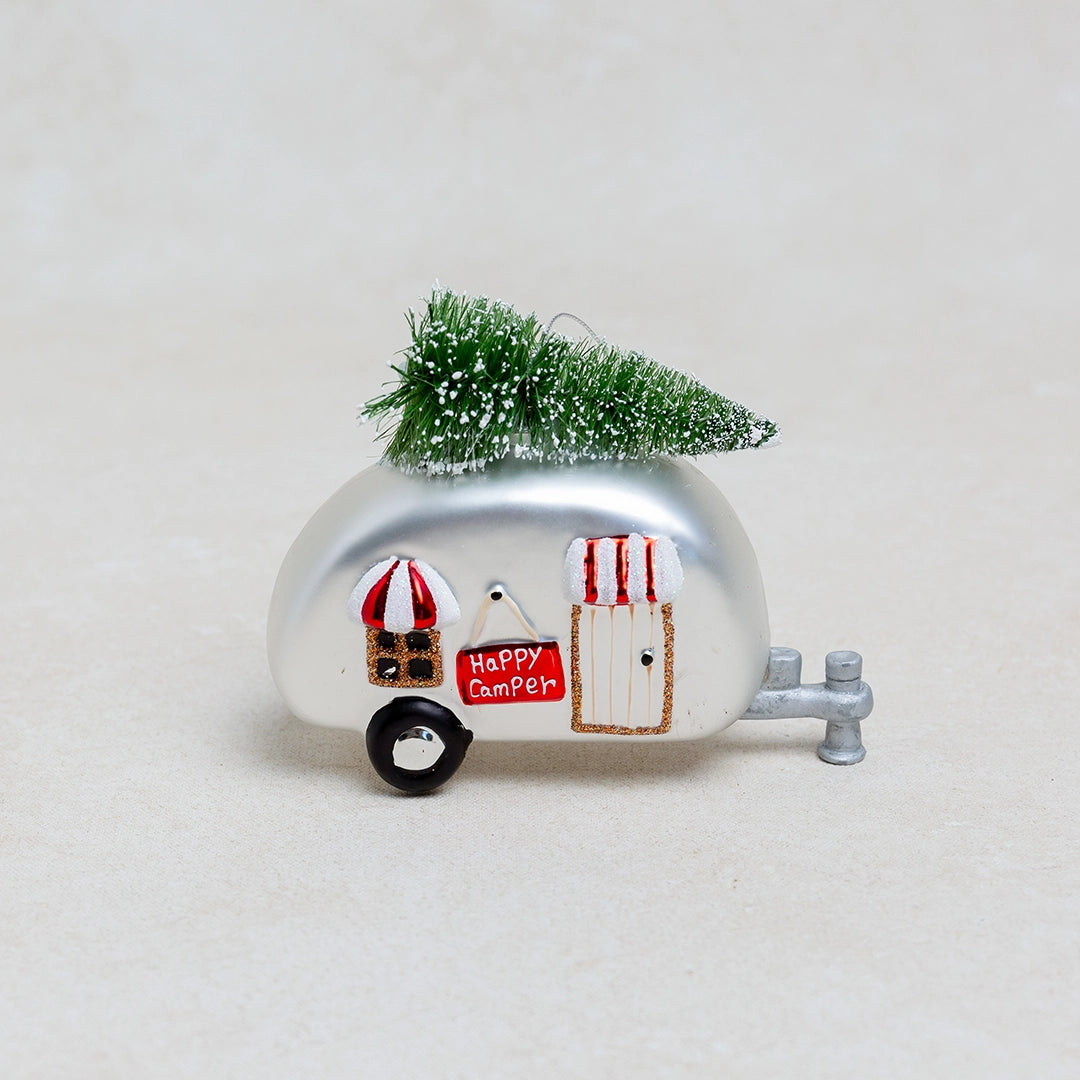 Glass Happy Camper Ornament