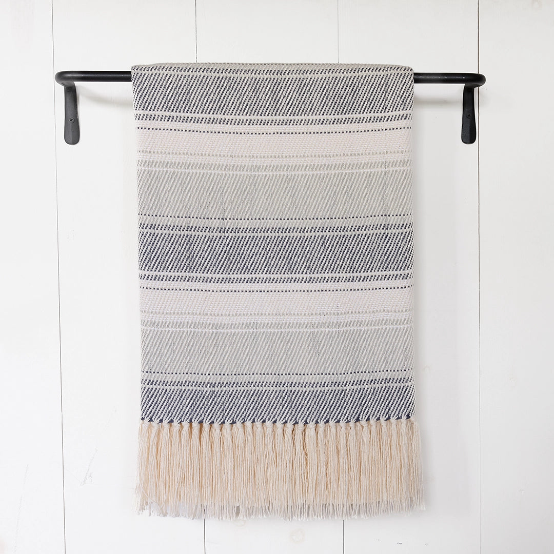 Wharf Gray Stripe Handwoven Cotton Throw