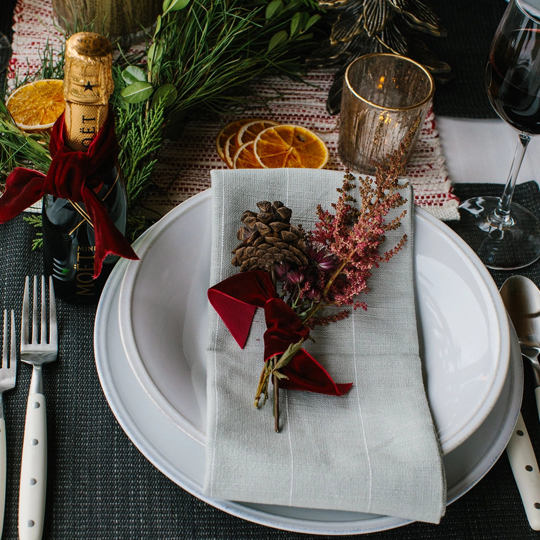 Gray and White Pinstripe Cotton Napkin