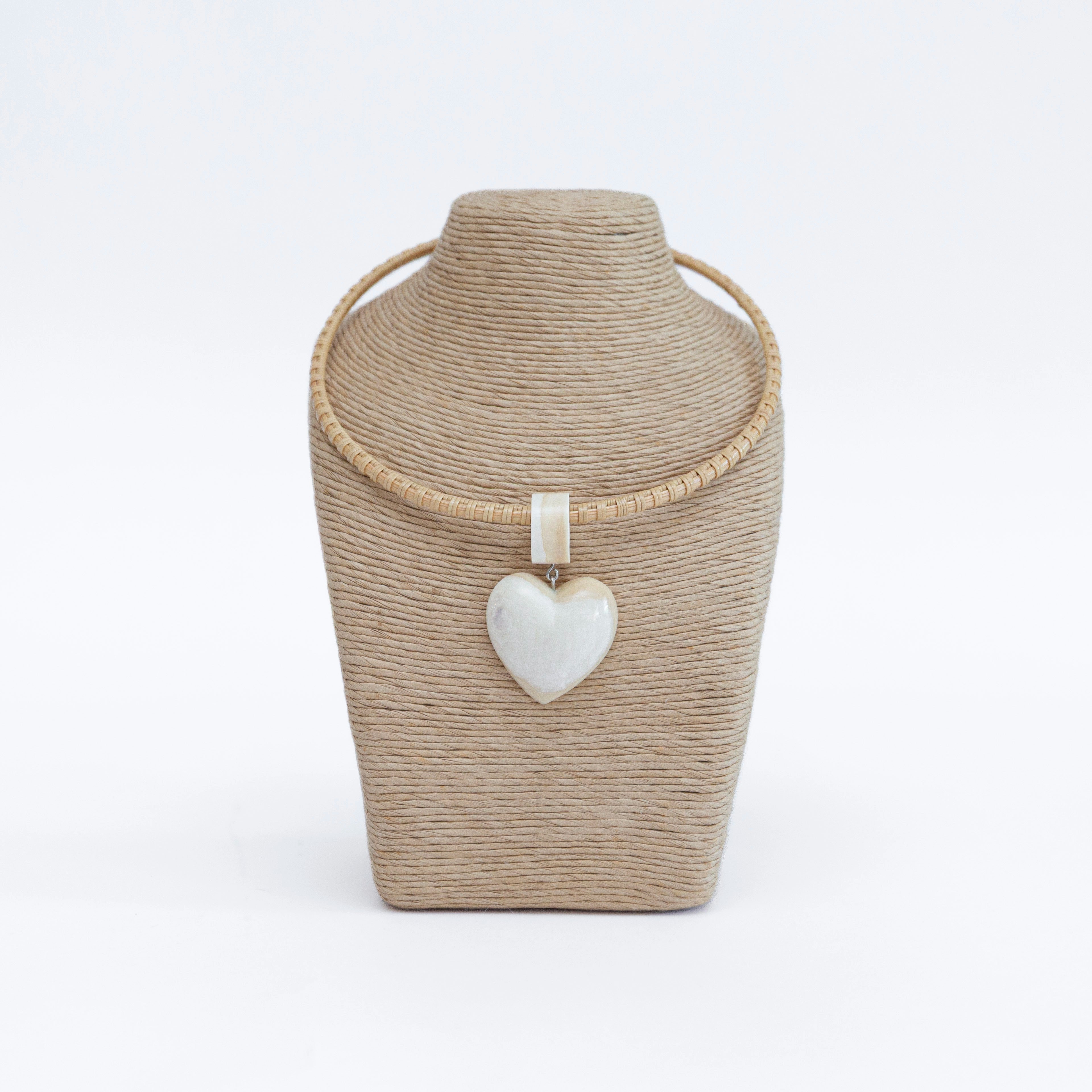 Handwoven Choker with Antique Ivory Heart and Endcaps | Janet Carreau