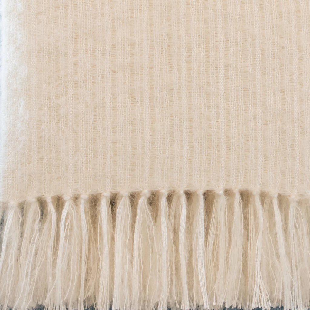 Ivory Handwoven Mohair & Silk Throw