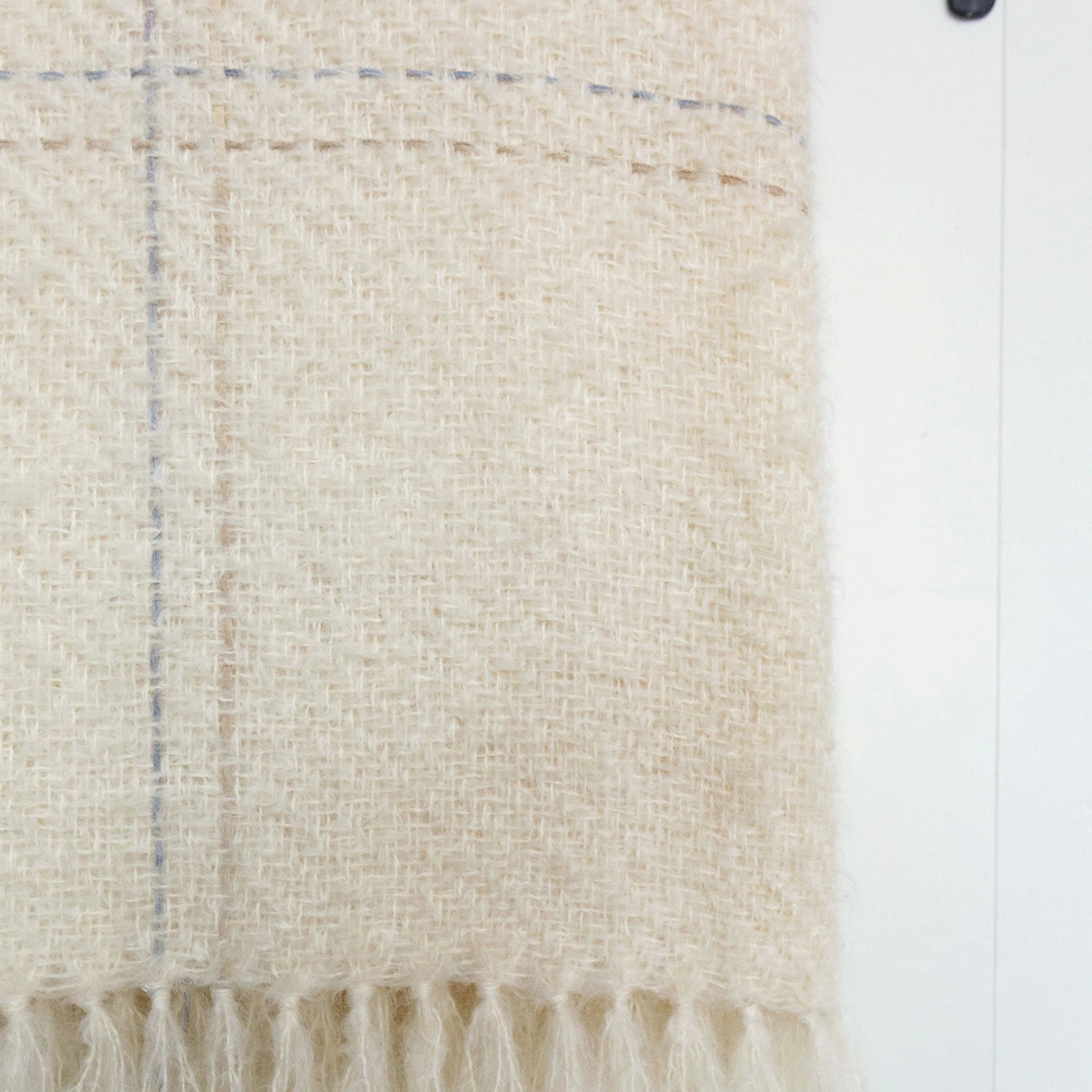 Ivory Neutral Windowpane Handwoven Mohair Throw